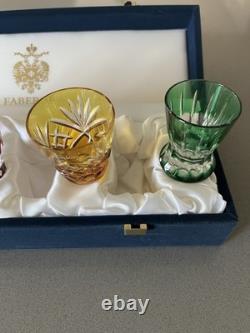 Faberge Cut Crystal Overlay Na Zdorovye Vodka Shot Glasses Colored 4Set Mint