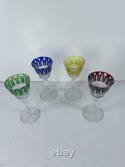 Fabergé Cut to Clear Crystal Cordial Glasses Set of 4 Signed Multi Color Rare