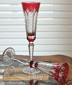 Faberge Grand Palais Champagne Flutes Glasses Cased Cut To Clear Crystal