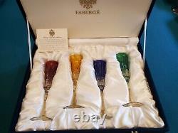 Faberge Xenia Crystal Colored Champagne Flutes/Glasses, Cut to Clear-NIB Set Of 4