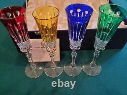 Faberge Xenia Crystal Colored Champagne Flutes/Glasses, Cut to Clear-NIB Set Of 4
