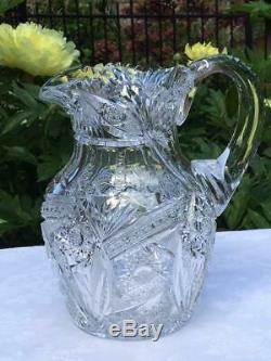 Fabulous American Brilliant Period ABP Cut Crystal Glass Water /Lemonade Pitcher