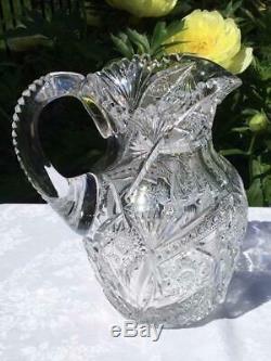 Fabulous American Brilliant Period ABP Cut Crystal Glass Water /Lemonade Pitcher