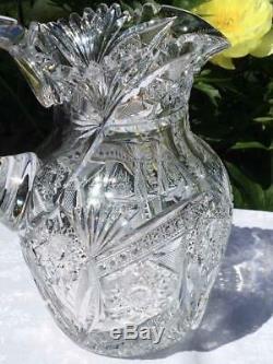 Fabulous American Brilliant Period ABP Cut Crystal Glass Water /Lemonade Pitcher