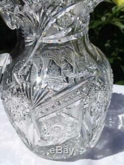 Fabulous American Brilliant Period ABP Cut Crystal Glass Water /Lemonade Pitcher