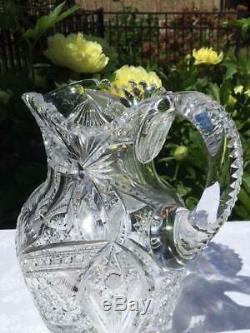 Fabulous American Brilliant Period ABP Cut Crystal Glass Water /Lemonade Pitcher