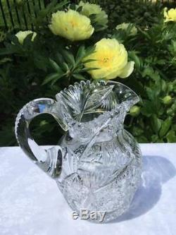 Fabulous American Brilliant Period ABP Cut Crystal Glass Water /Lemonade Pitcher