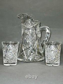 Fabulous Vintage Brilliant Cut Crystal Glass Pitcher Pinwheel & Glasses