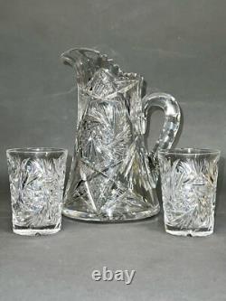 Fabulous Vintage Brilliant Cut Crystal Glass Pitcher Pinwheel & Glasses