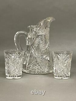Fabulous Vintage Brilliant Cut Crystal Glass Pitcher Pinwheel & Glasses