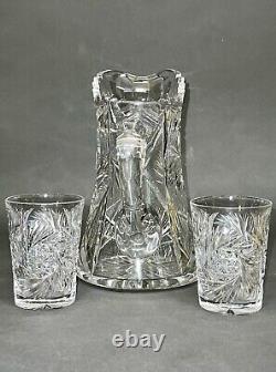 Fabulous Vintage Brilliant Cut Crystal Glass Pitcher Pinwheel & Glasses