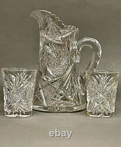 Fabulous Vintage Brilliant Cut Crystal Glass Pitcher Pinwheel & Glasses