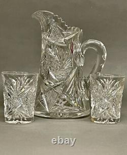 Fabulous Vintage Brilliant Cut Crystal Glass Pitcher Pinwheel & Glasses
