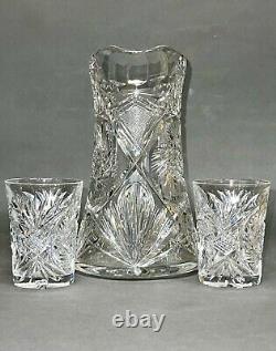 Fabulous Vintage Brilliant Cut Crystal Glass Pitcher Pinwheel & Glasses