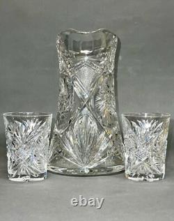 Fabulous Vintage Brilliant Cut Crystal Glass Pitcher Pinwheel & Glasses