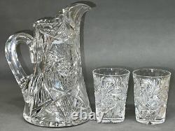 Fabulous Vintage Brilliant Cut Crystal Glass Pitcher Pinwheel & Glasses