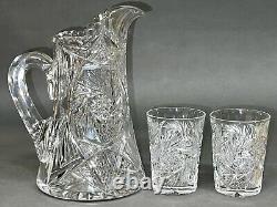 Fabulous Vintage Brilliant Cut Crystal Glass Pitcher Pinwheel & Glasses