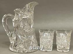 Fabulous Vintage Brilliant Cut Crystal Glass Pitcher Pinwheel & Glasses
