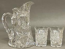 Fabulous Vintage Brilliant Cut Crystal Glass Pitcher Pinwheel & Glasses