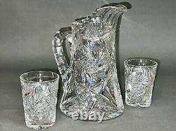 Fabulous Vintage Brilliant Cut Crystal Glass Pitcher Pinwheel & Glasses