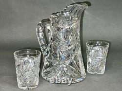 Fabulous Vintage Brilliant Cut Crystal Glass Pitcher Pinwheel & Glasses