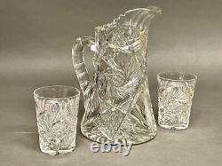 Fabulous Vintage Brilliant Cut Crystal Glass Pitcher Pinwheel & Glasses