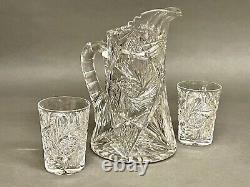 Fabulous Vintage Brilliant Cut Crystal Glass Pitcher Pinwheel & Glasses