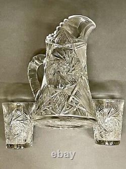 Fabulous Vintage Brilliant Cut Crystal Glass Pitcher Pinwheel & Glasses