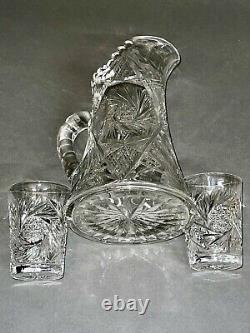 Fabulous Vintage Brilliant Cut Crystal Glass Pitcher Pinwheel & Glasses