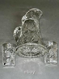 Fabulous Vintage Brilliant Cut Crystal Glass Pitcher Pinwheel & Glasses