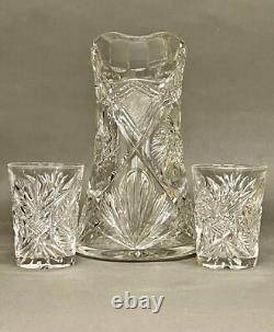 Fabulous Vintage Brilliant Cut Crystal Glass Pitcher Pinwheel & Glasses