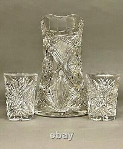 Fabulous Vintage Brilliant Cut Crystal Glass Pitcher Pinwheel & Glasses