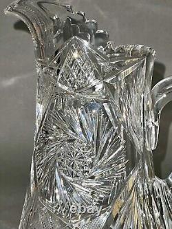 Fabulous Vintage Brilliant Cut Crystal Glass Pitcher Pinwheel & Glasses