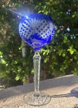 Fifth Ave Bohemian Cobalt Blue Cut to Clear Hock Wine Glasses Set of 6