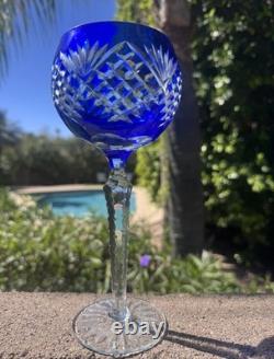 Fifth Ave Bohemian Cobalt Blue Cut to Clear Hock Wine Glasses Set of 6