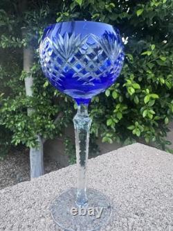 Fifth Ave Bohemian Cobalt Blue Cut to Clear Hock Wine Glasses Set of 6