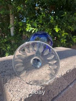 Fifth Ave Bohemian Cobalt Blue Cut to Clear Hock Wine Glasses Set of 6