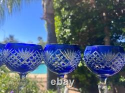 Fifth Ave Bohemian Cobalt Blue Cut to Clear Hock Wine Glasses Set of 6