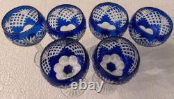 Fifth Ave Bohemian Cobalt Blue Cut to Clear Hock Wine Glasses Set of 6