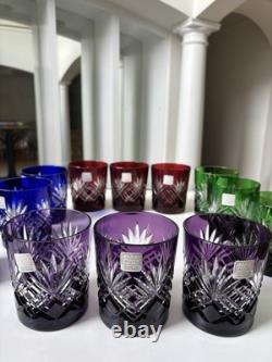 Fifth Avenue Crystal Ltd Pineapple Cut Multi Colored Glass Set of 12. NEW