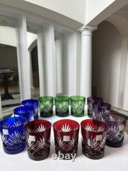 Fifth Avenue Crystal Ltd Pineapple Cut Multi Colored Glass Set of 12. NEW