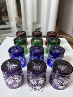 Fifth Avenue Crystal Ltd Pineapple Cut Multi Colored Glass Set of 12. NEW