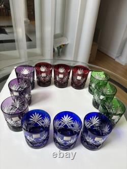 Fifth Avenue Crystal Ltd Pineapple Cut Multi Colored Glass Set of 12. NEW