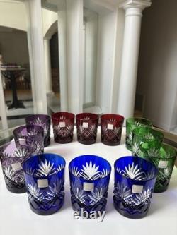 Fifth Avenue Crystal Ltd Pineapple Cut Multi Colored Glass Set of 12. NEW