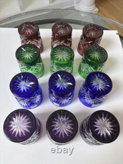 Fifth Avenue Crystal Ltd Pineapple Cut Multi Colored Glass Set of 12. NEW