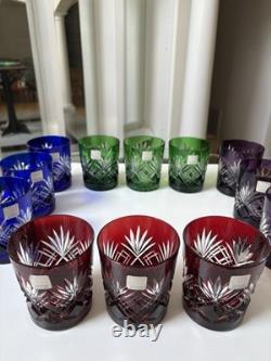 Fifth Avenue Crystal Ltd Pineapple Cut Multi Colored Glass Set of 12. NEW
