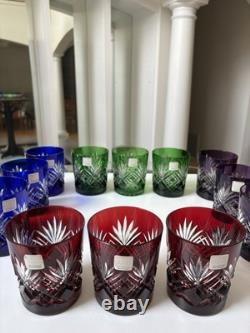 Fifth Avenue Crystal Ltd Pineapple Cut Multi Colored Glass Set of 12. NEW