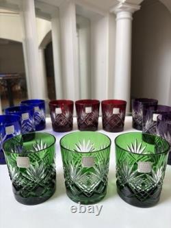 Fifth Avenue Crystal Ltd Pineapple Cut Multi Colored Glass Set of 12. NEW