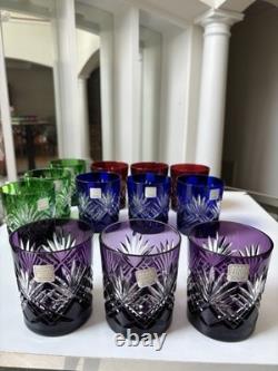 Fifth Avenue Crystal Ltd Pineapple Cut Multi Colored Glass Set of 12. NEW