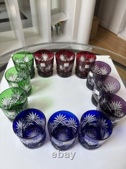 Fifth Avenue Crystal Ltd Pineapple Cut Multi Colored Glass Set of 12. NEW